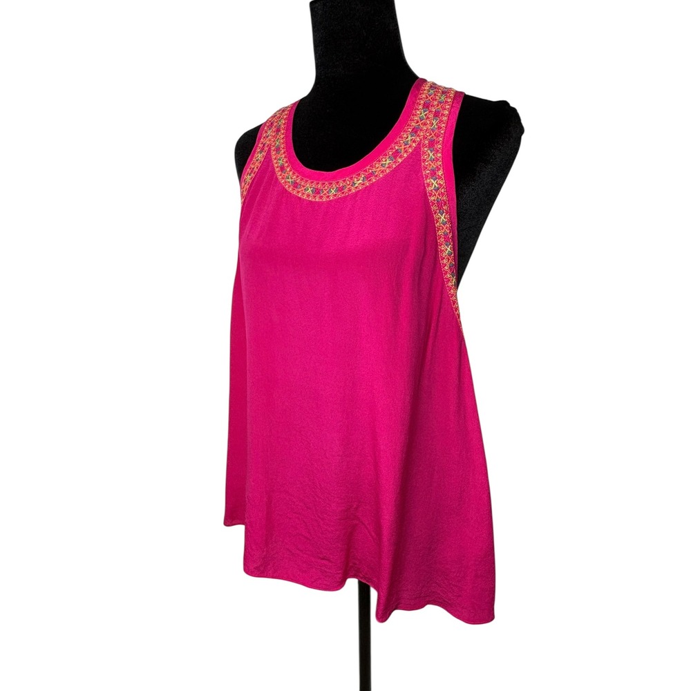 Gryphon New York Silk Embroidered Neon Tank Top Fuchsia Berry Boho M